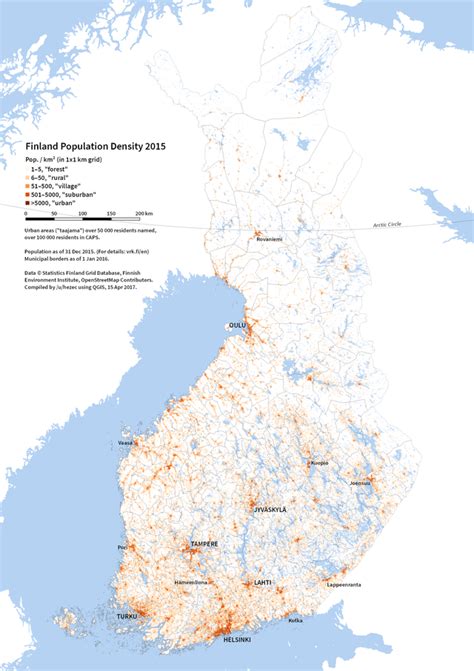 Population density map of Finland, 2015 [OC] : Finland