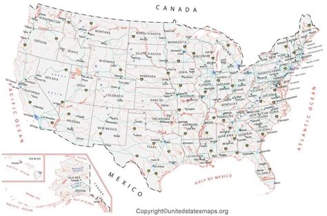 US Map With Cities Printable | USA Cities Map Labeled