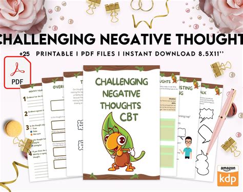 Printable Challenging Negative Thoughts Worksheet CBT Sheets Self