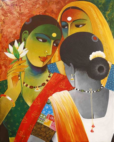 Acrylic Painting By Agacharya Whispers Amongst Women Indian Art Paintings