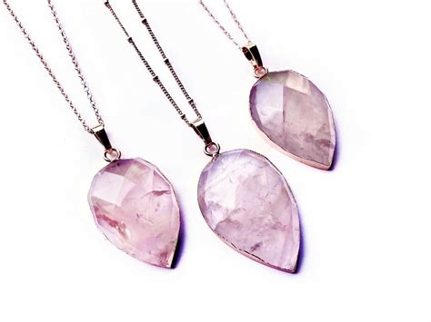 Natural Rose Quartz Necklace Rose Gold Crystal Necklace Raw Rose Quartz Jewelry Pink Stone