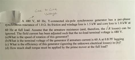 Solved A 480 V 60 Hz Y Connected Six Pole Synchronous