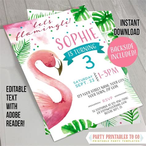 Invitations Editable Flamingo Invitation Printable Flamingo Invitation