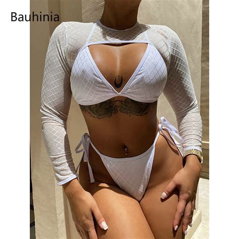 Bauhinia New Wrap Around Long Sleeve Bikini Sexy Three Pieces