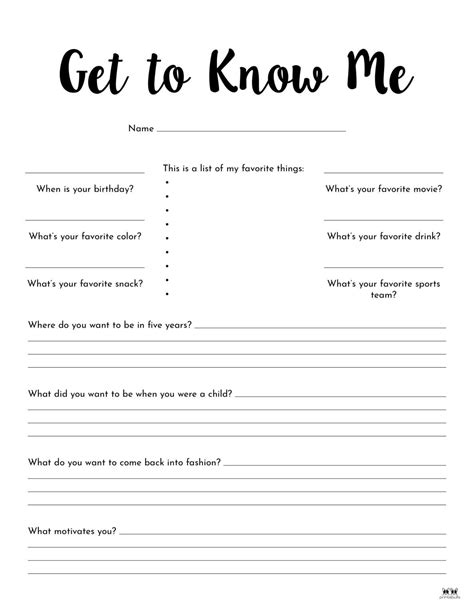 All About Me Printable Worksheets 50 Free Printables Printabulls