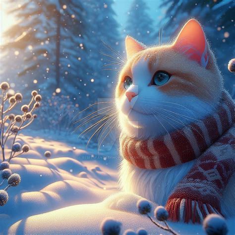 cat in the snow digital illustration by RebelsFantasyWorld on DeviantArt