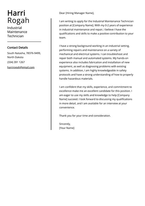 Industrial Maintenance Technician Cover Letter Sample And Guide Entry