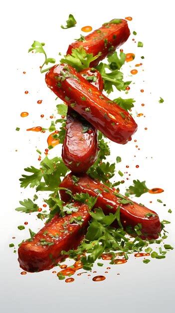 Aislado De Salchicha De Chorizo Con Salsa De Chimichurri Y Hojas De