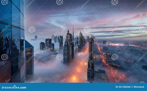 Magical Foggy View Of The Early Morning Colorful Sunrise Over The