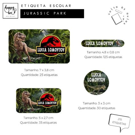 Etiquetas Escolares Jurassic Park Elo7 Produtos Especiais