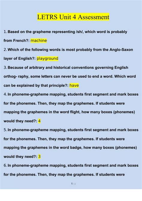 Letrs Unit Assessment Questions And Answers Verified