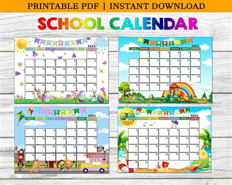 2023-2024 School Calendar Printable, Monthly Calendar 2023, 2024 ...