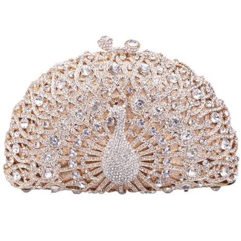 Fawziya Luxury Crystal Clutches For Women Peacock Clutch Evening Bag