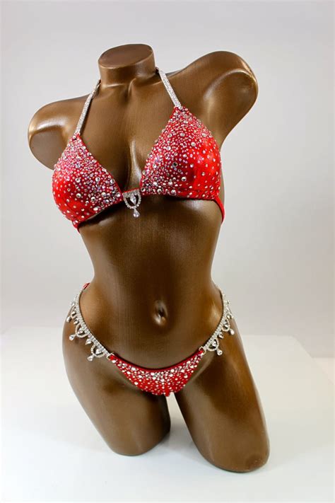 Npc Ifbb Competition Bikini Bright Red Bikini Suit Custom Etsy