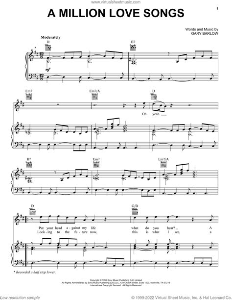 A Million Love Songs Sheet Music For Voice Piano Or Guitar PDF