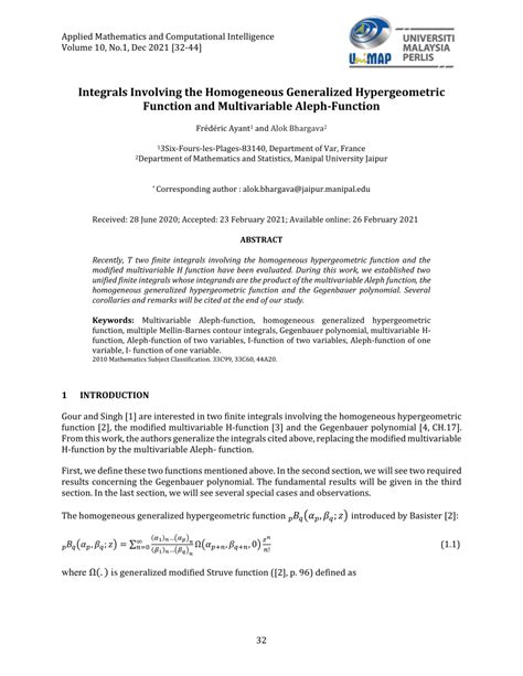 PDF Integrals Involving The Homogeneous Generalized Hypergeometric