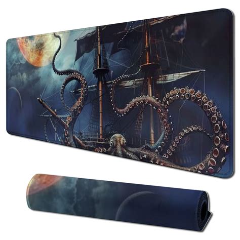 Canflashion Octopus Ship Full Moon Mouse Pad For Gamer Desktop Office