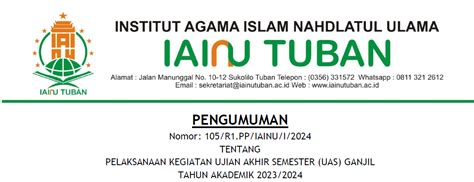 Pengumuman Pelaksanaan Kegiatan Ujian Akhir Semester Uas Ganjil Tahun