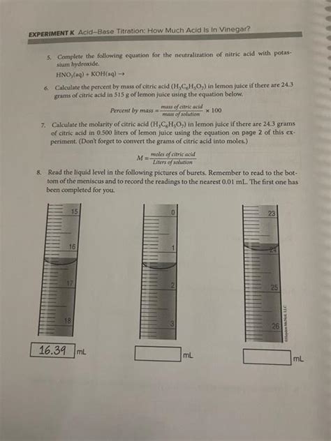 Solved Pre Lab For Experiment Acid Base Titration Chegg