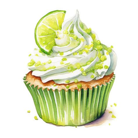 Premium Ai Image Key Lime Cupcake Watercolor Clipart