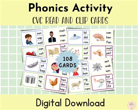 CVC Phonics Activity, Literacy Centre Game, Phonics Match and Clip ...