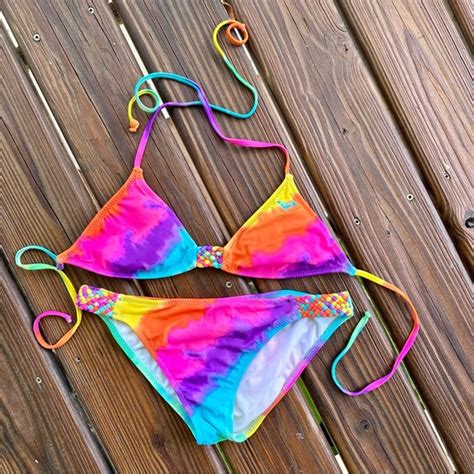 Roxy Swim Roxy Bright Rainbow Tie Dye Bikini Euc Poshmark