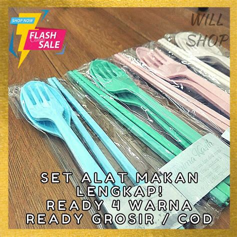 Jual Set Alat Makan Sendok Garpu Sumpit Bpa Free Wheat Plastic No Box