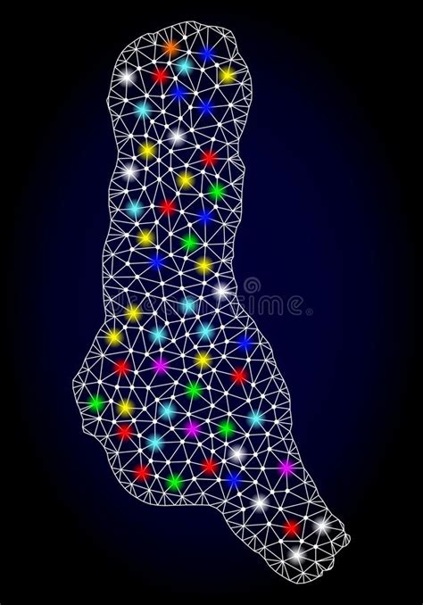 Mesh Carcass Map Of Grande Comore Island With Bright Light Spots Stock