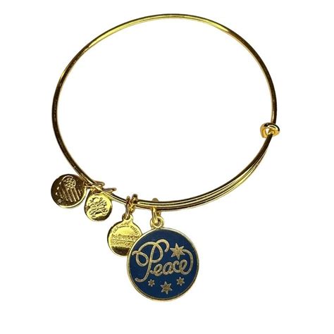 Alex And Ani Peace Gold Tone Adjustable Charm Bangle Gem