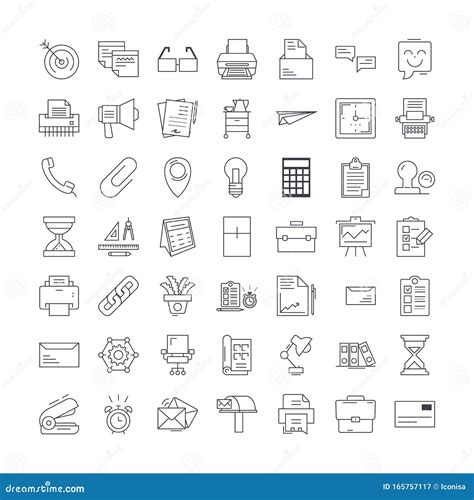 Office Elements Linear Icons Signs Symbols Vector Line Illustration