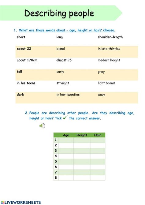 Describing People Listening Worksheet English As A Second Language