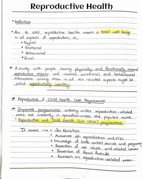 Reproductive Health Class 12 Biology Handwritten Notes Study