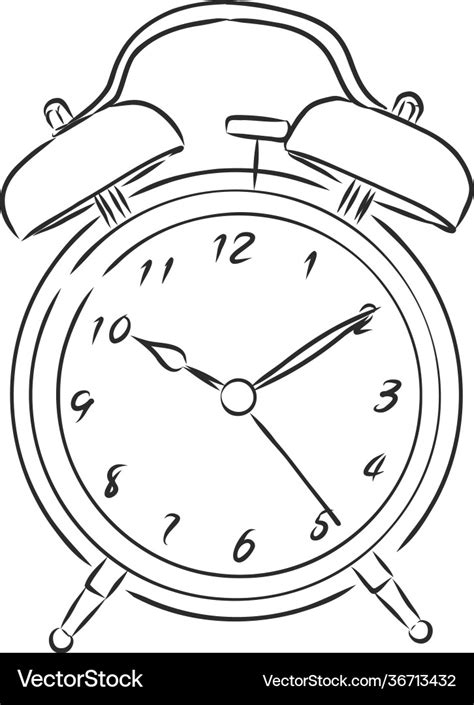 Alarm clock drawing engraving ink line art Vector Image