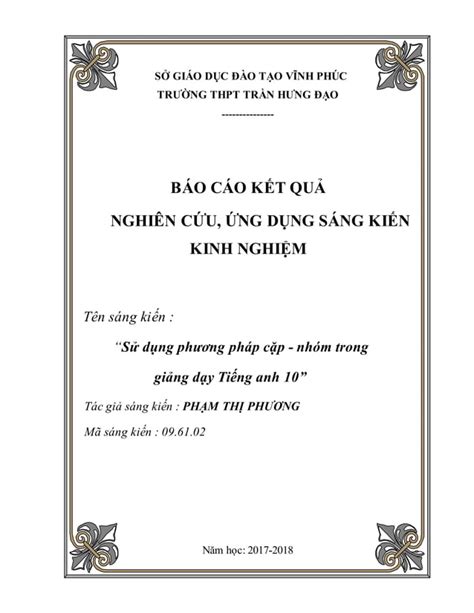 Đề tài Sử dụng phương pháp cặp nhóm trong giảng dạy Tiếng anh 10 PDF