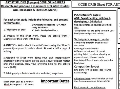 Art And Design Gcse Art Summary Sheet Of The Assessment Objectives Aqa Teaching Resources