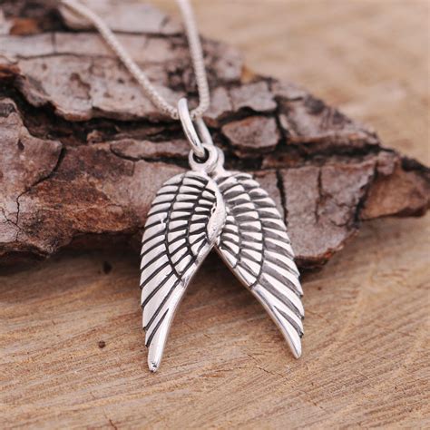 Sterling Silver Embraced Angel Wings Pendant Necklace Angel Wing