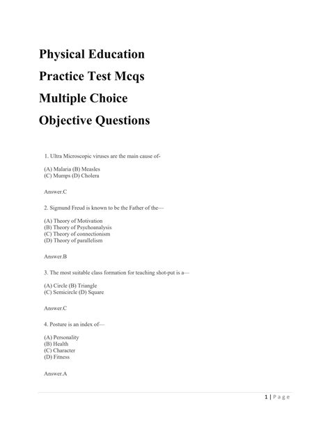 Solution Physical Education Mcqs Multiple Choice Quiz Practice Test