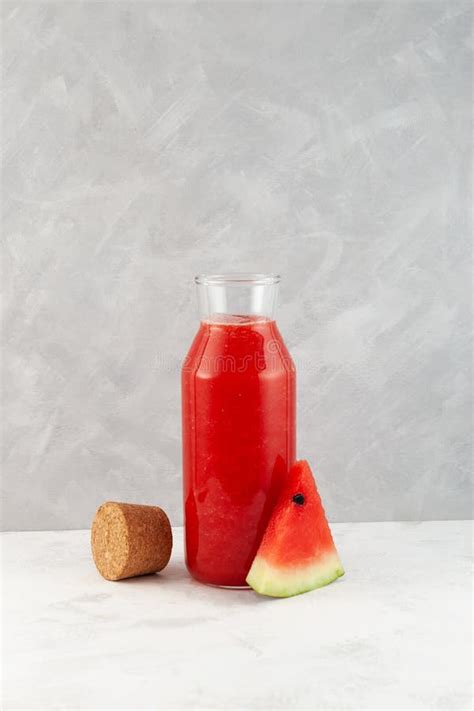 Watermelon Juice Or Smoothie In Glass Bottle Refreshing Drink With