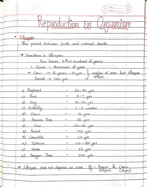 Reproduction In Organism Class 12 Biology Handwritten Notes With