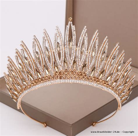 Braut Krone Tiara Diadem Luxus Strass Kristall Gold Braut Tiara Iduna