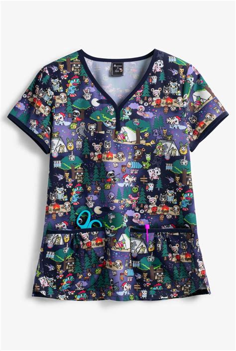 Tokidoki By Koi Summer Camp Print Eve Y Neck Scrub Topfashion Scrubs