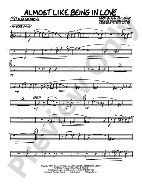 Almost Like Being In Love E Flat Alto Saxophone E Flat Alto Saxophone Part Digital Sheet