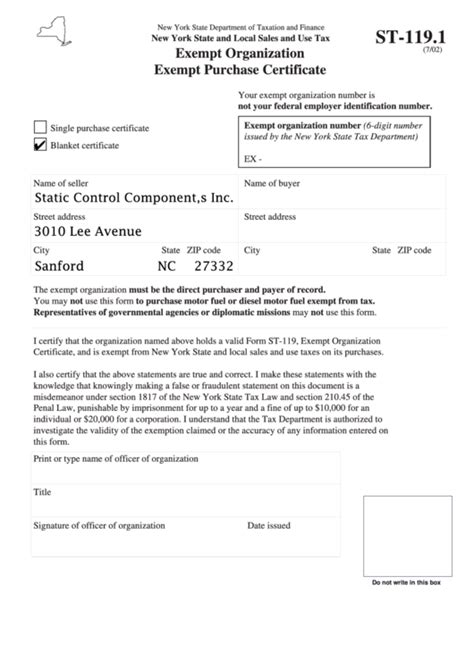 Fillable Form St 1191 Exempt Organization Exempt Purchase