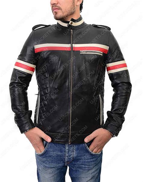 Mens Red And White Motorcycle Leather Jacket - Ujackets