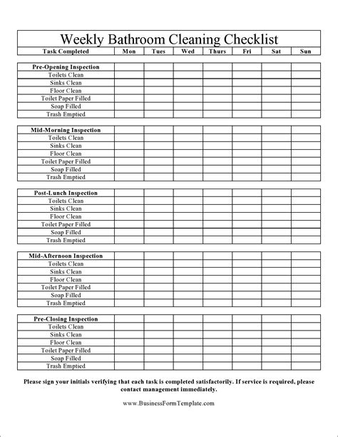 Printable Bathroom Cleaning Schedule Template