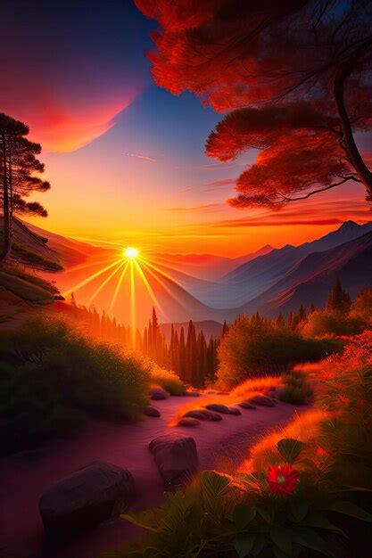 Premium Photo Glorious Sunset Over The Mountains Attractive Summer