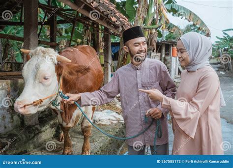 A Woman With Hijab Standing Beside The Man That Holding Cowand X27s