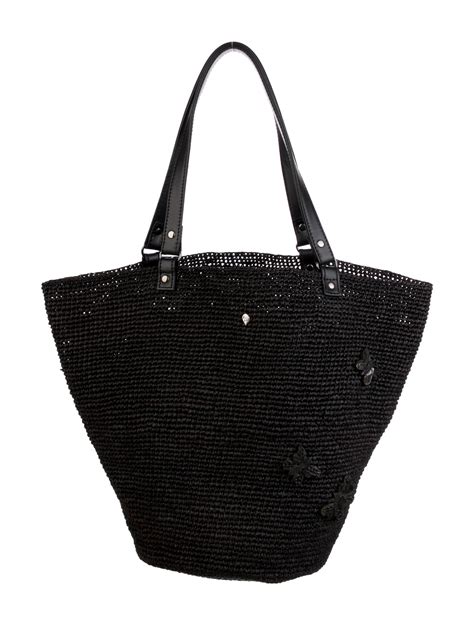 Helen Kaminski Raffia Leather Trimmed Tote Black Totes Handbags