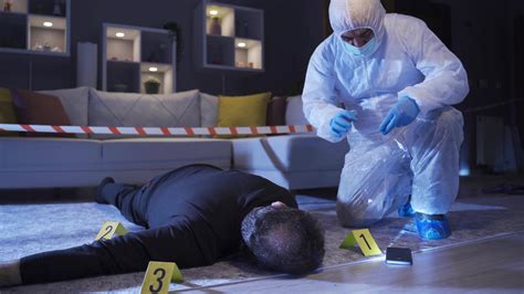 Gathering forensic evidence at the crime scene. Forensic expert. A ...