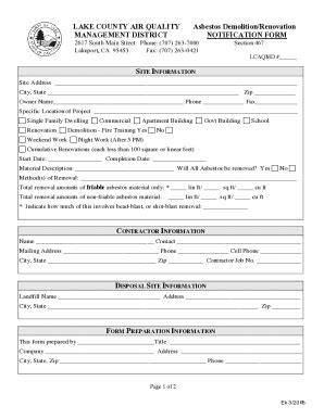 Fillable Online Asbestos Notification Form Pdf Fax Email Print Pdffiller